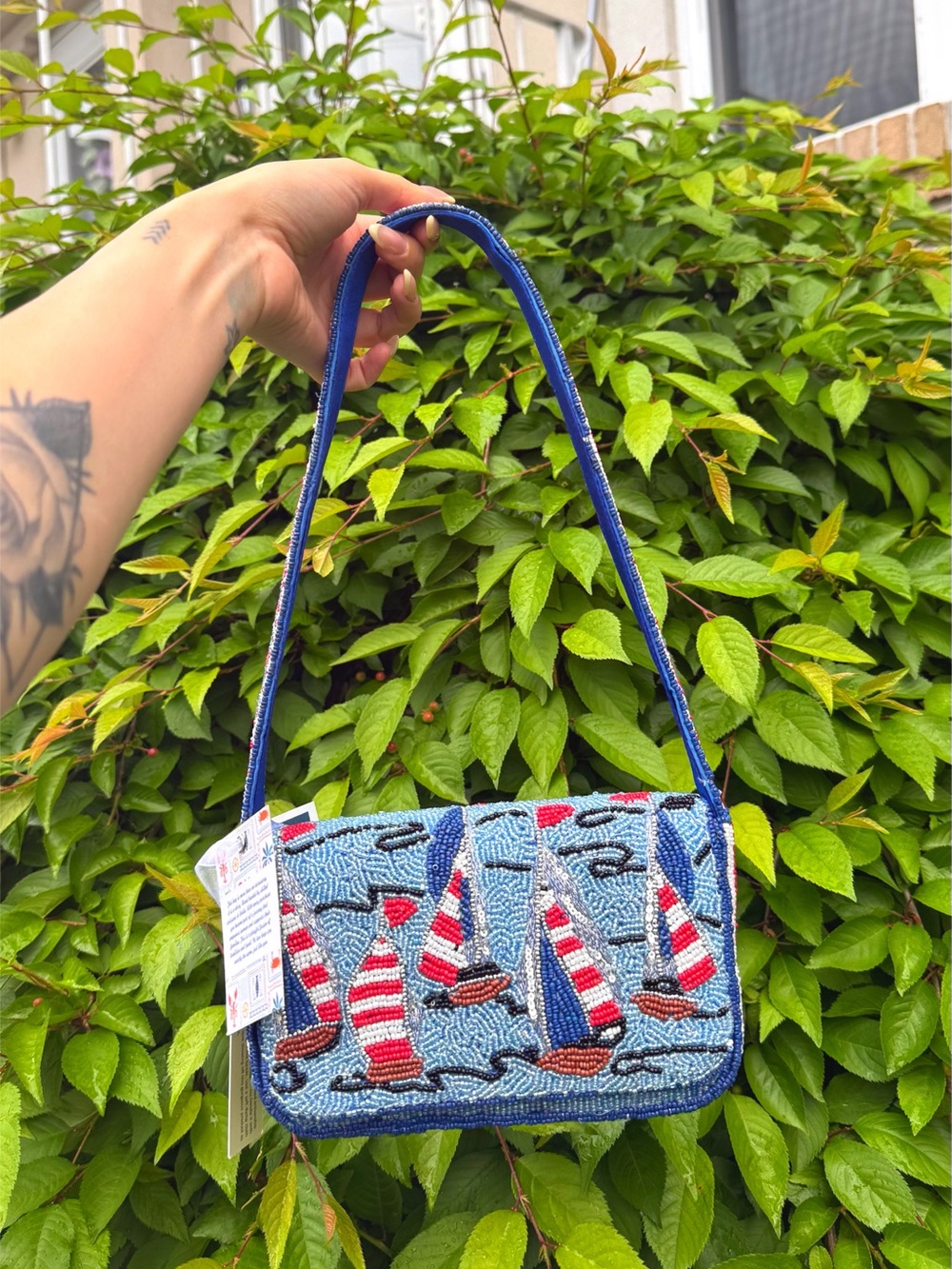 Beaded Sailboat Blue Red Shoulder Bag Viral TikTok NWT